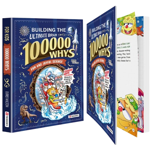 100,000 Whys STEM learning book opened with inside pages